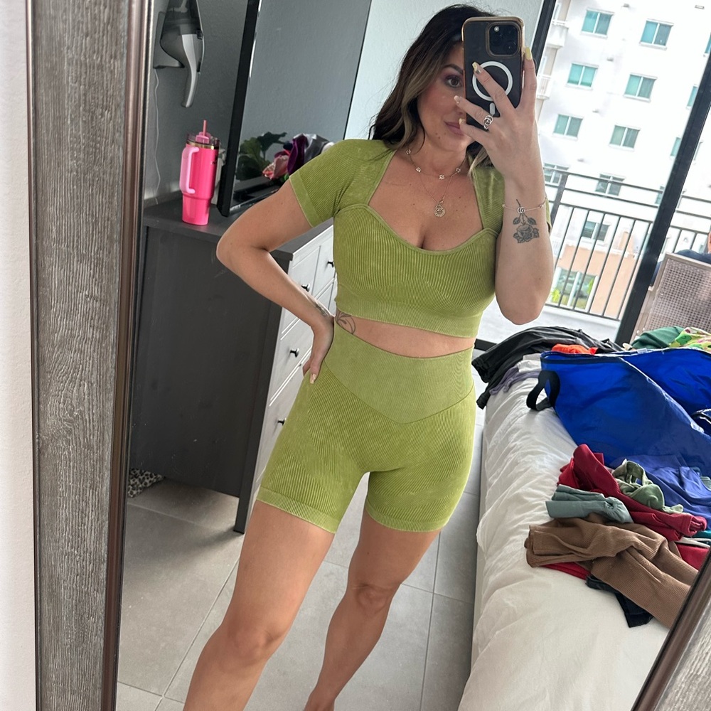 Green Ribbed Two-Piece Set medium